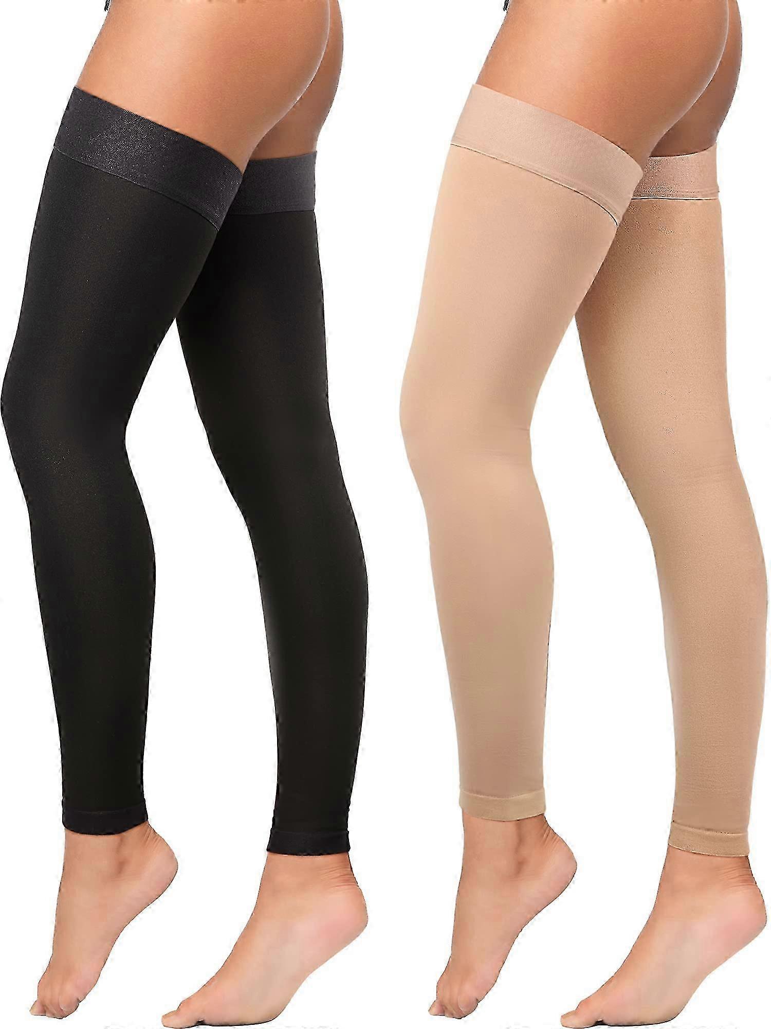 2 Pairs Thigh High Compression Stockings Footless 20-30 mmHg Compression Stockings with Silicone Dot Band for Unisex Edition