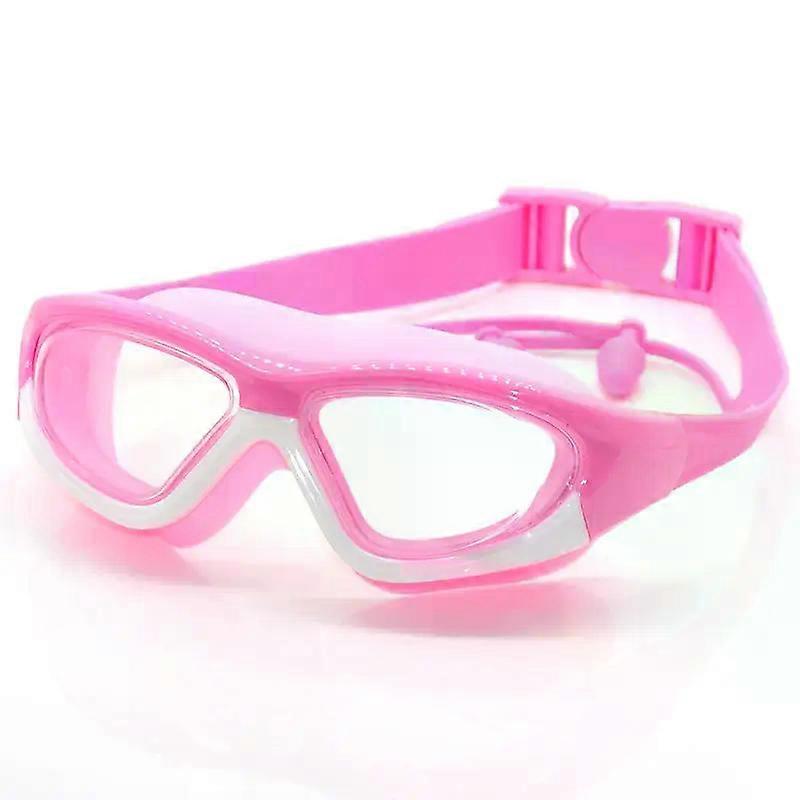 Children's High-definition Waterproof And Anti Fog Swimming Large Frame Glasses, Convenient Goggles Silicone Connected Earplugs