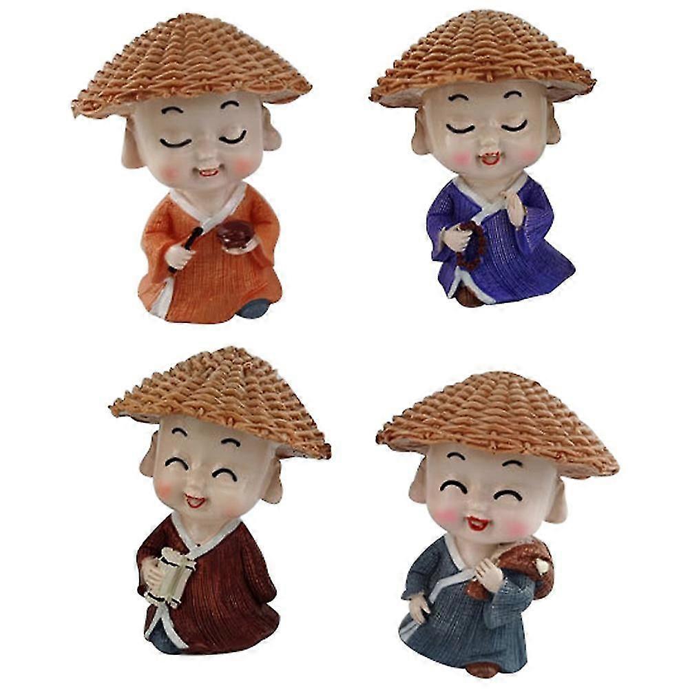 1 Set Of 4 Pcs Resin Buddhas Ornament Little Monks Figurine Buddha Statues
