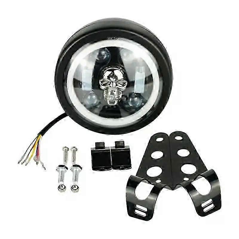 28W 4-Eye Skull LED Motorcycle Headlight Breathing Color Changing Mode IP67 Waterproof Off-Road Motocross Projection Light
