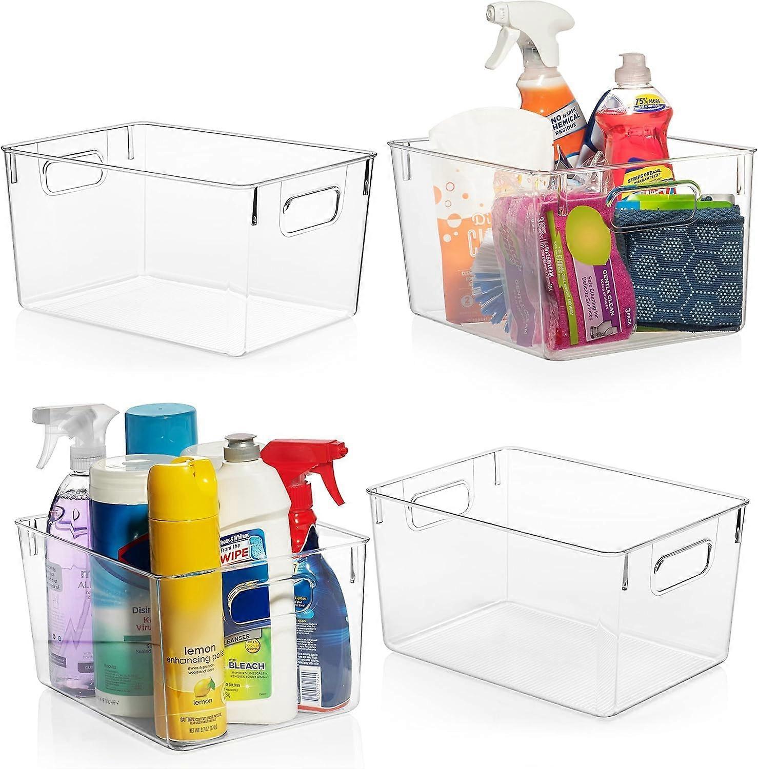 Clear Plastic Storage Bins for Kitchen Organization and Laundry Room Storage, Stackable, 10 Quart, BPA-Free, Durable Design