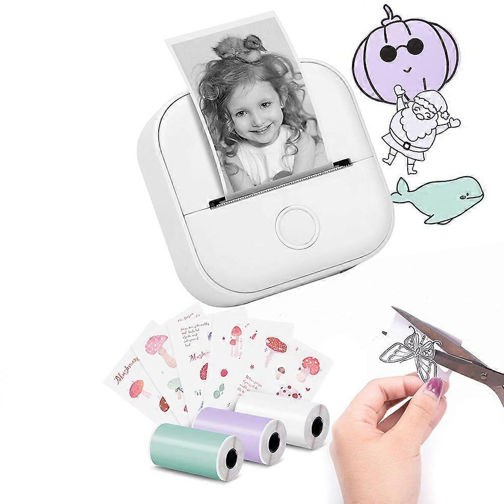 Mini T02 Portable Small Label Printer with 3 Rolls of Paper, Compatible with Mobile Phones and Tablets