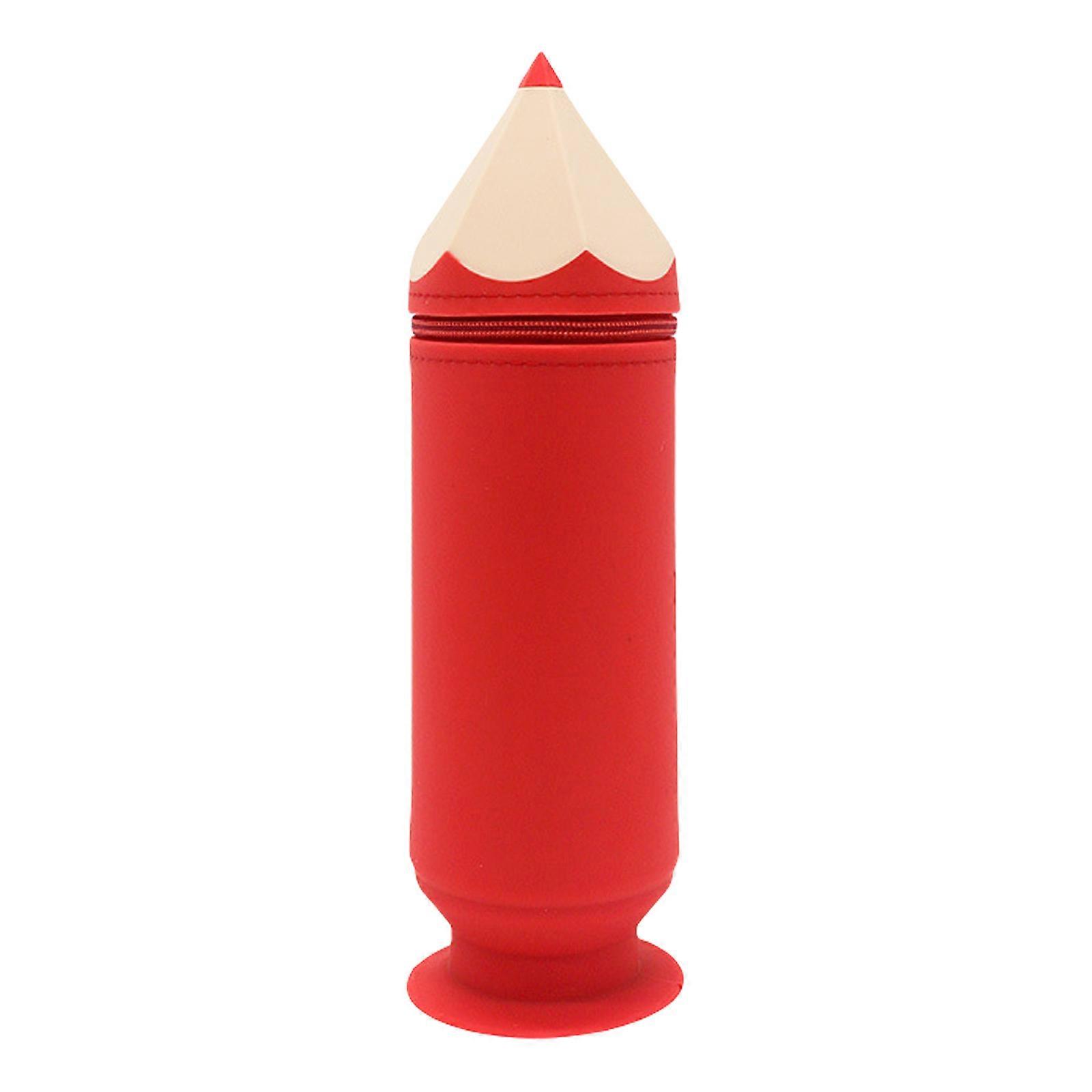 Functional Pencil Case And Pen Holder Scalable Silicone Design With Absorbable Base Sturdy Easy To Clean For Kids Teens Adults Red