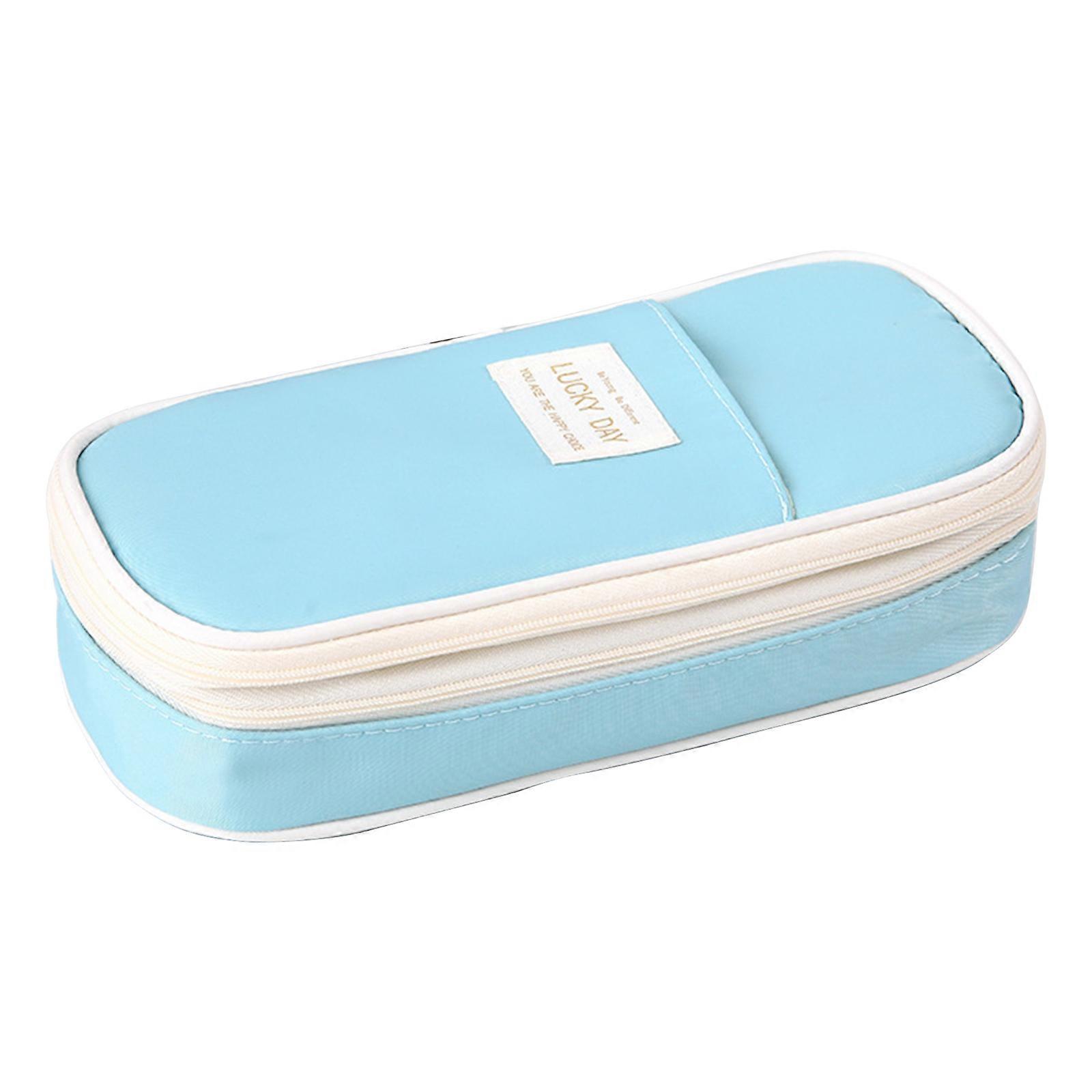 Large Capacity Pencil Case Multifunction Oxford-cloth Compartments Pen Pencil Pouch with Zipper Storage Bag for Students  Sky Blue