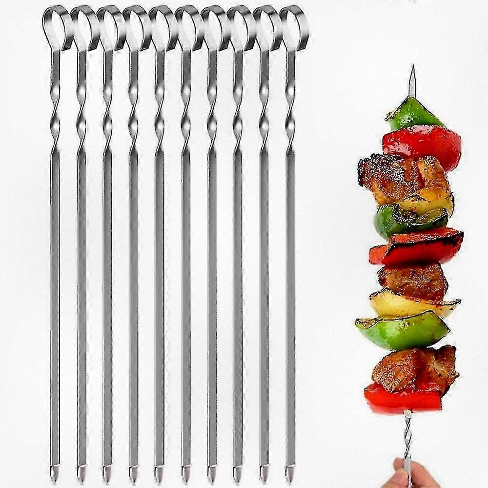 Stainless Steel Skewers - Set of 10 Meat and Vegetable Skewers for Home and Outdoor BBQ, Perfect for Grilling and Barbecuing
