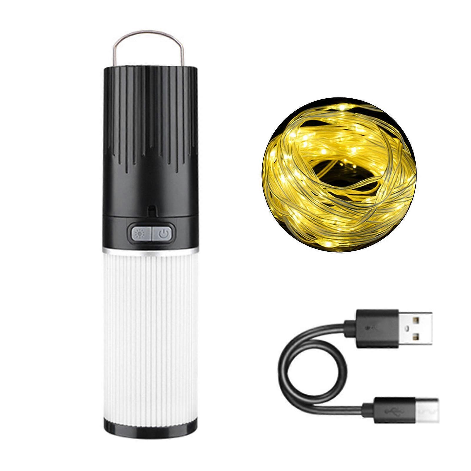 Color String Light Camping Lanterns Flashlight Camping String Light Power Banks Waterproof LED Light Portable Tent Light Black