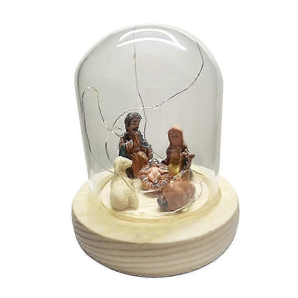 Glass Christmas Led Nativity Scene Figurine Desktop Christ Birth Of Jesus