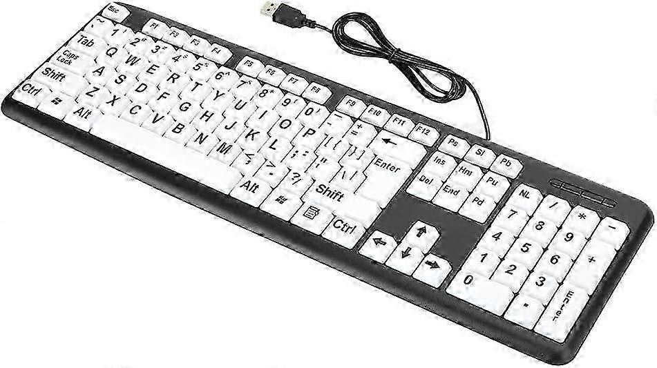 Elderly Keyboard, 104 Keys Low Vision Keyboard Large Letter Keyboard USB Wired Old People Keyboard with White Oversized Print Keys for Seniors and Tho