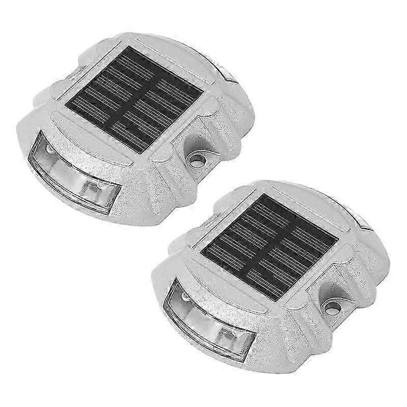 Reusable Solar Road, 2Pcs 6 LED Stud Lights Ground Garden Lawn Path Deck Dock White Warning Lights(2