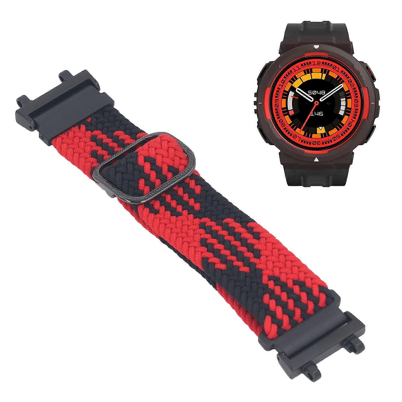 Nylon Elastic Watch Wristband for Amazfit Active Edge A2212 Quick Release Adjustable Stretchy Braided Loop Strap with 2pcs Screwdrivers Red Black 