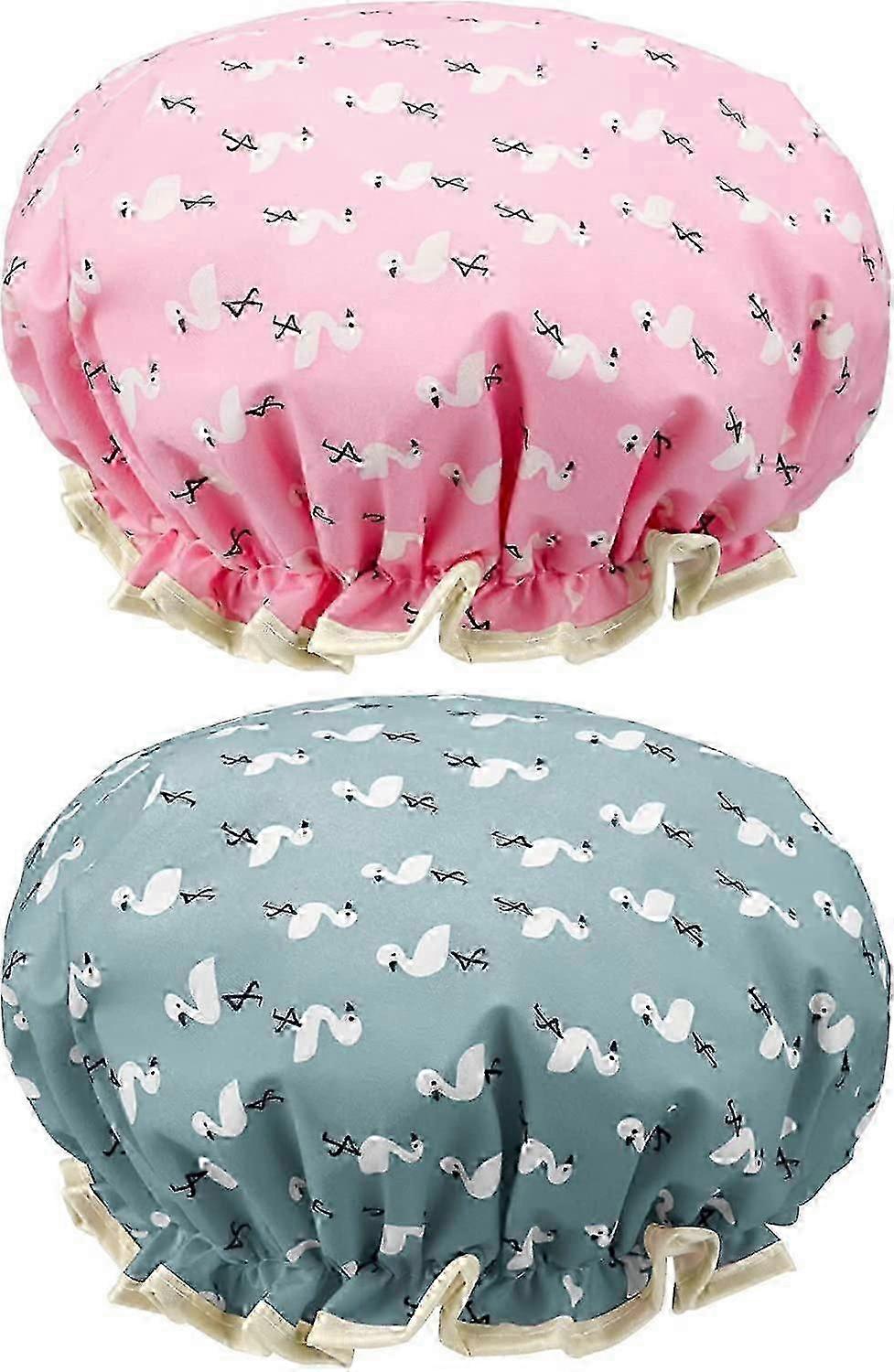 2 Pack Double Layers Waterproof Shower Caps with Ruffled Edges for Ear Coverage (Style 3) Suitable for Certain Brands