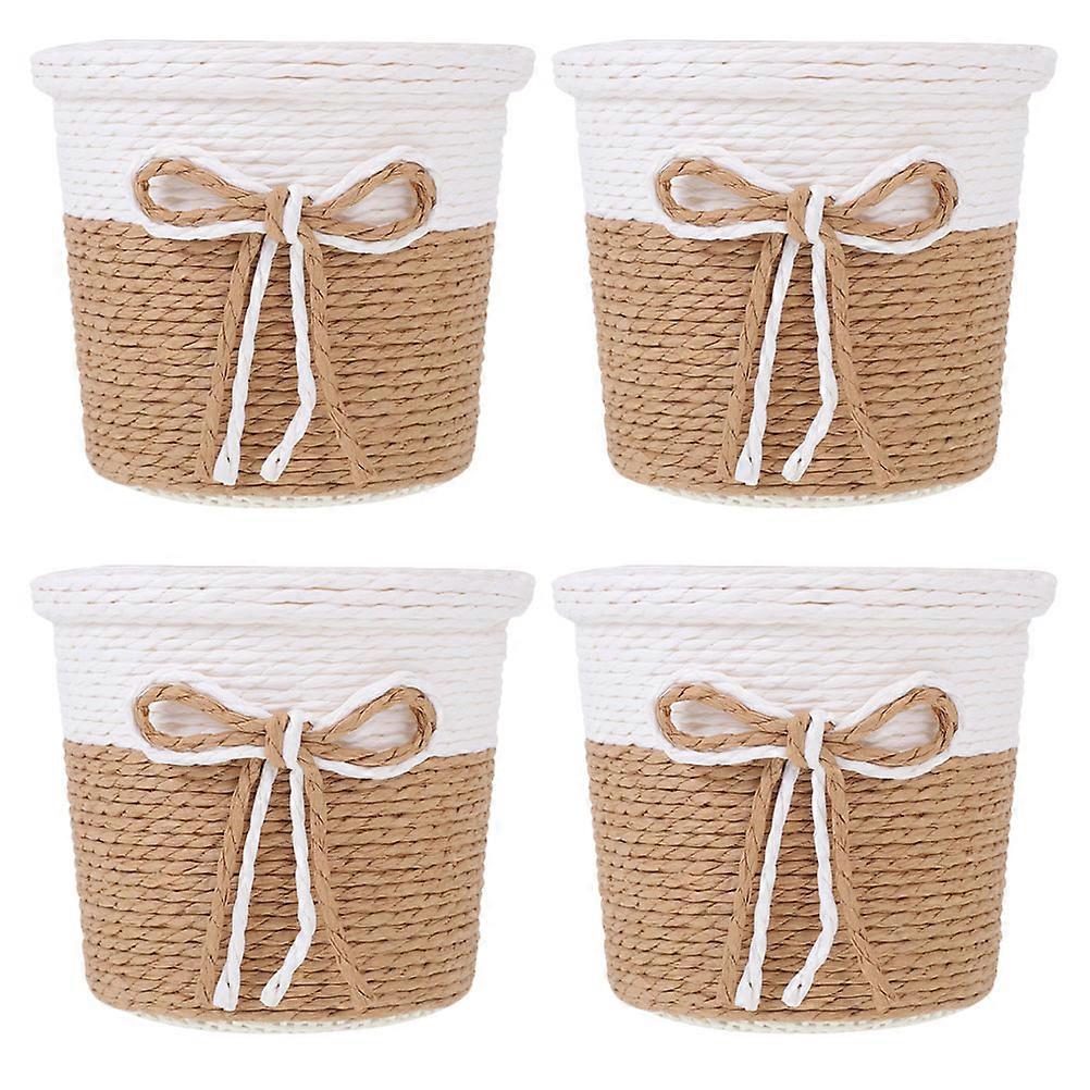 4 قطع أواني الزهور الورقية المنسوجة ، حاويات النباتات ذات الطراز الطبيعي ، تصميم أنيق وبسيط للنباتات الداخلية