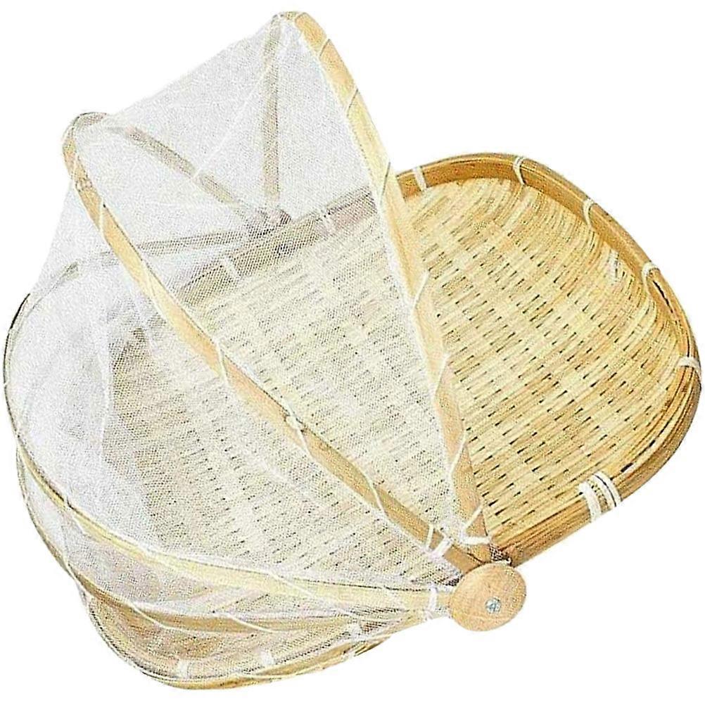 Strong Bamboo Basket with Airy Mesh Cover for Snacks and Fruits