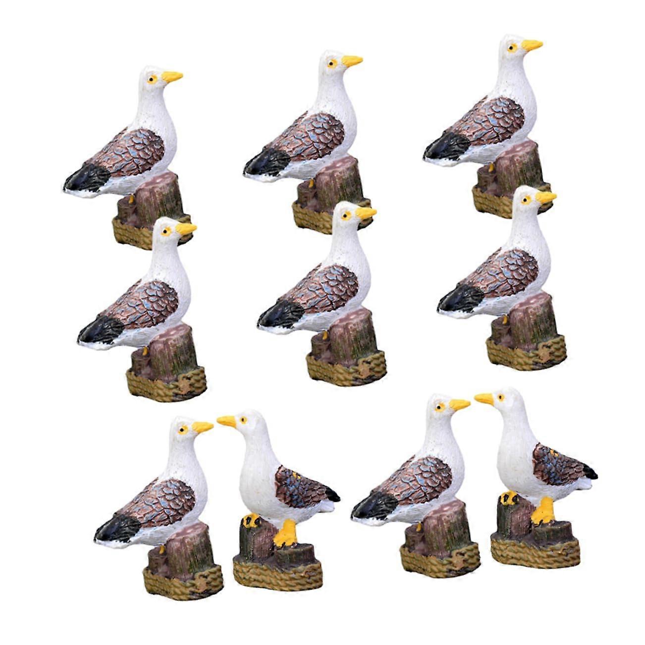 Pack of 10 Seagull Ornaments, Artificial Resin Garden Sculpture, Bird Statue
