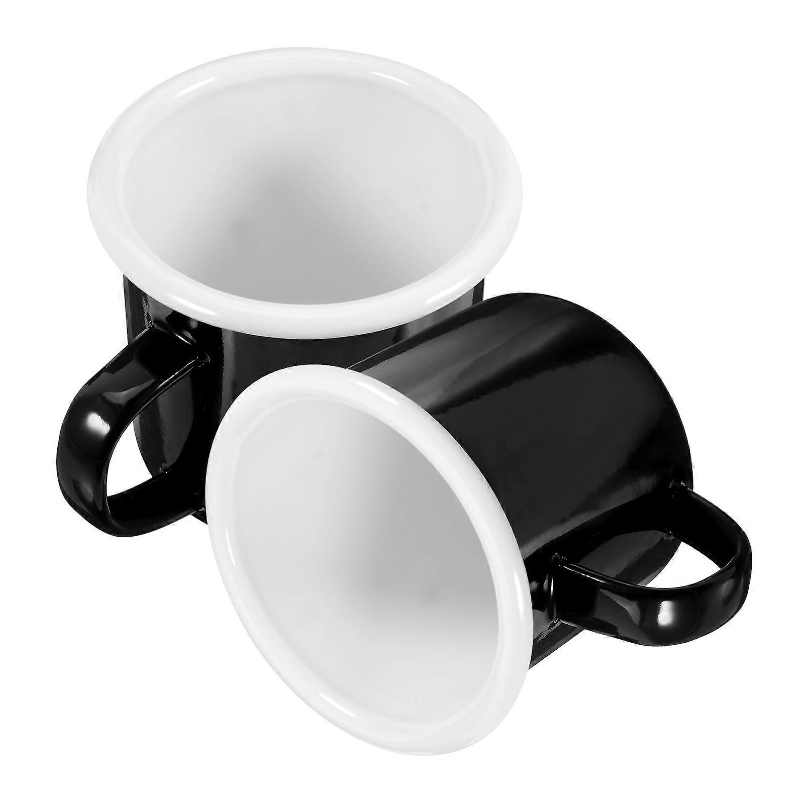 Retro Enamel Cup Enamel Mugs for Office Use Black 9.5X9.5X7.8CM 350ml Portable 2Pcs