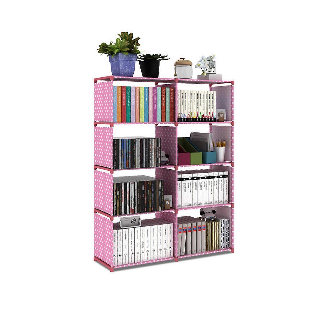 Display Bookcase Storage Shelf Book Sundries Ornaments Double Row Pink 80x30x125cm Decorating Home Library 1Set
