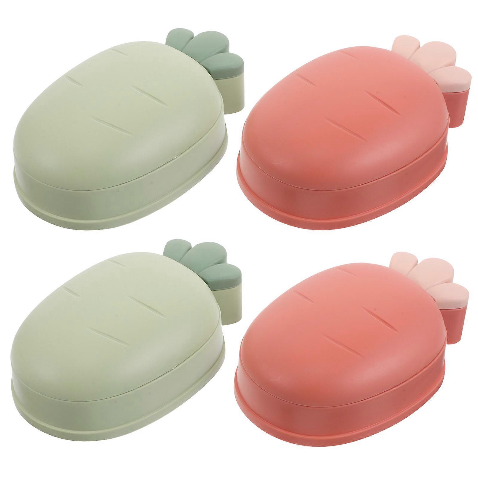 Carrot Shaped Soap Holder 4PCS Double Layer Drainage Soap Box for Bathroom, Kitchen & Travel Lightweight Lidded Design for Cleanliness