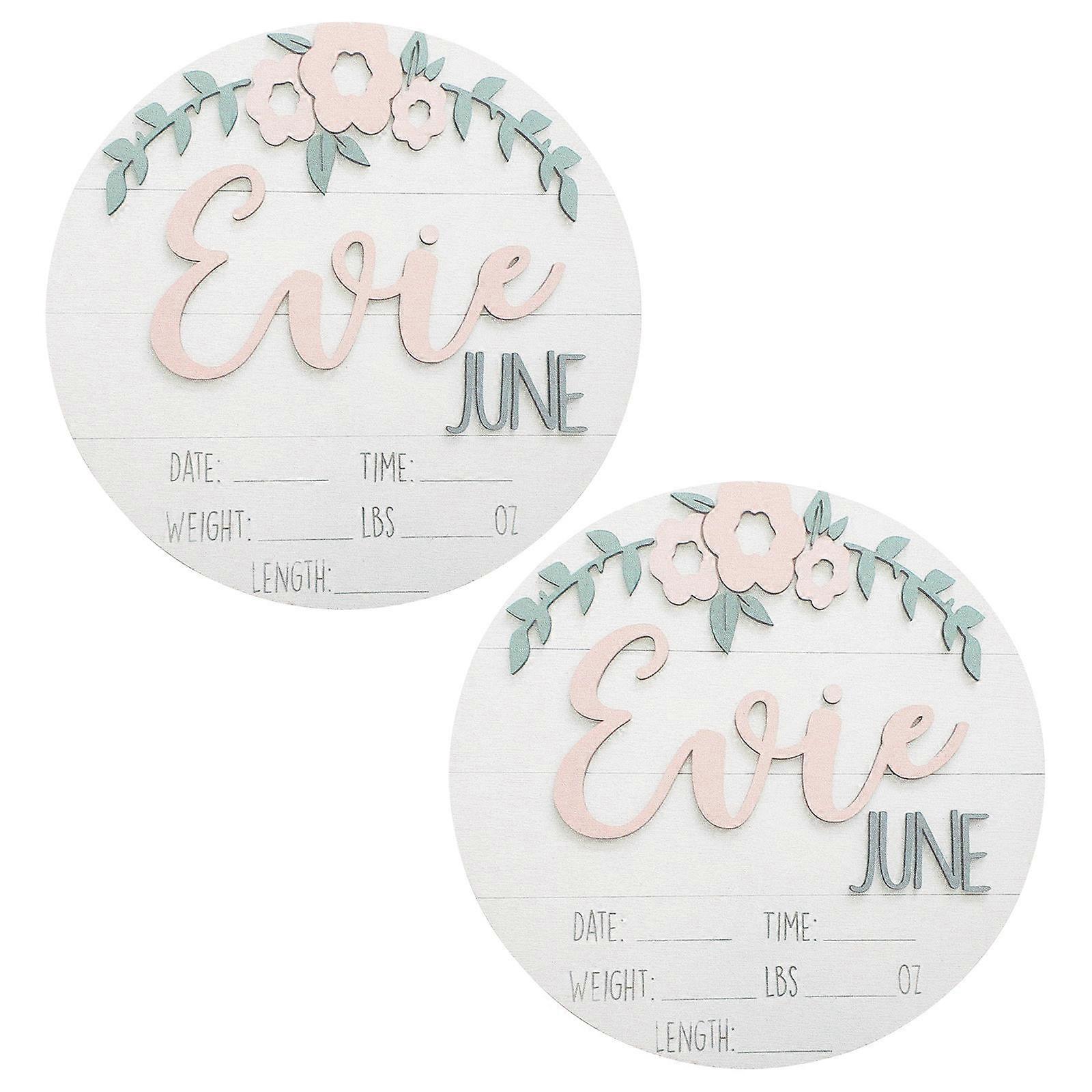 Wood Newborn Announcement Sign Round Shape For Baby Shower 13x13cm Record Baby's Information 2Pcs