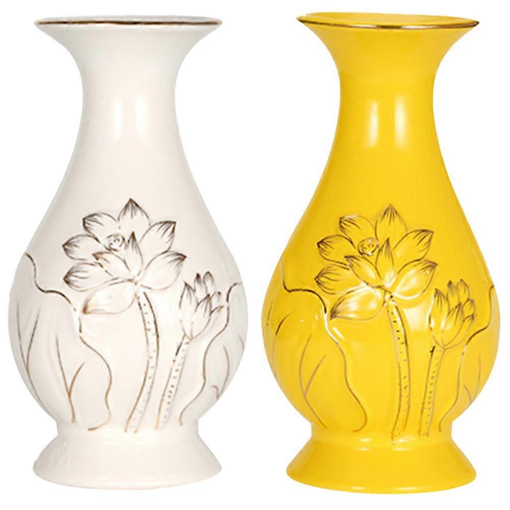 Decorative Vase Ceramic Lotus Flower Patterned For Office Space 2Pcs
