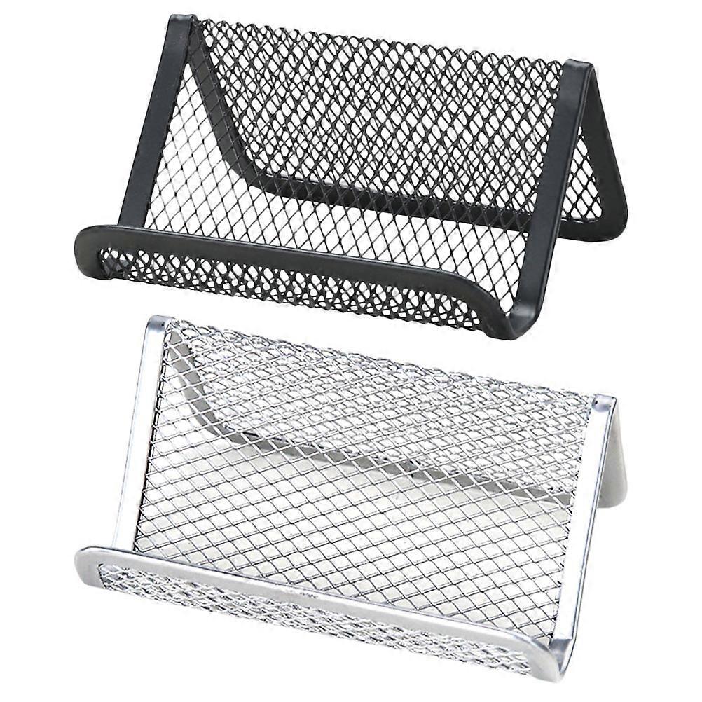 Metal Name Card Holders Sturdy Office Display Stand Organizer Racks for Professional Workspaces Black & Silver 2 Pack