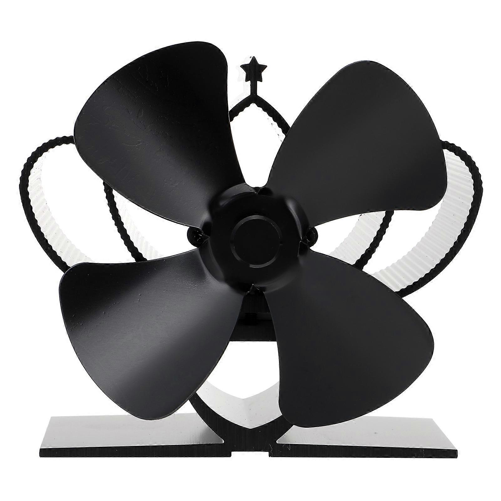 Metal Stove Fan for Home Use Silent and Efficient with Automatic Speed Adjustment Black Aluminum Alloy 1pc