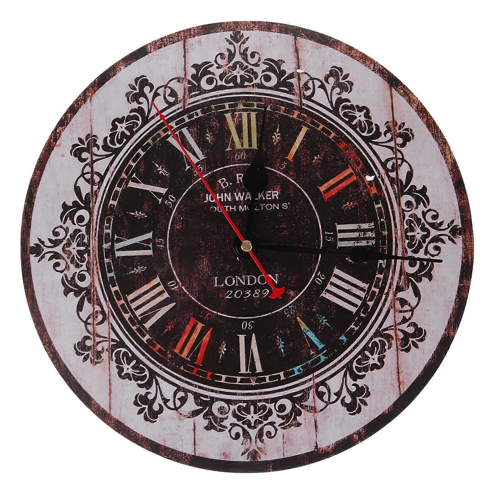 Wall Clock Decorative Retro Pattern Electronic Wall Clock for Home Decoration Multi Colored 30cm Wooden Board 1Set Timekeeping