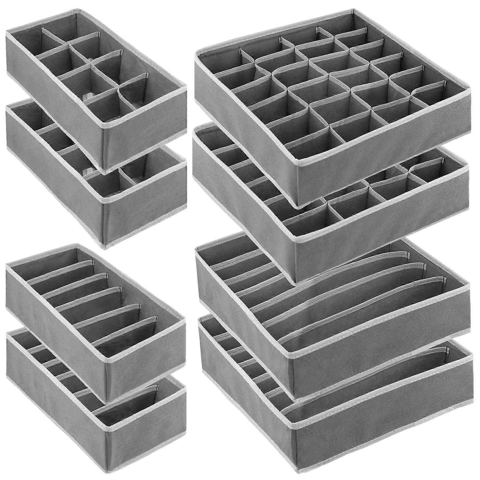 Set of 8 Drawer Organisers, 4 Sizes, Foldable Fabric Storage Box, Grey Underwear Organiser