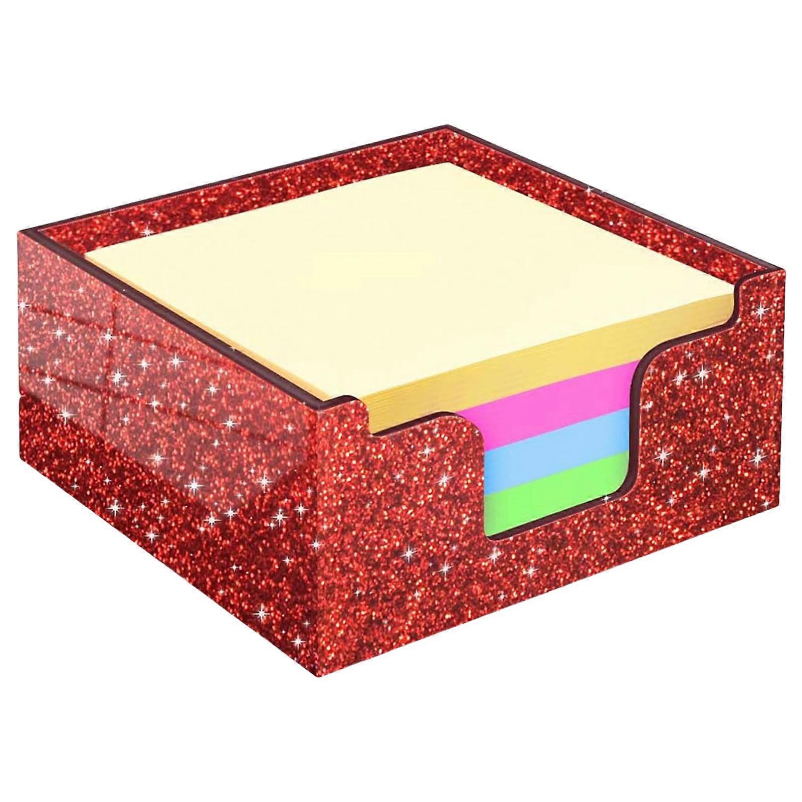 Premium Clear Memo Holder With Sparkling Finish 3.94x3.94 Inch Desktop Storage Solution For Office Accessories  Red