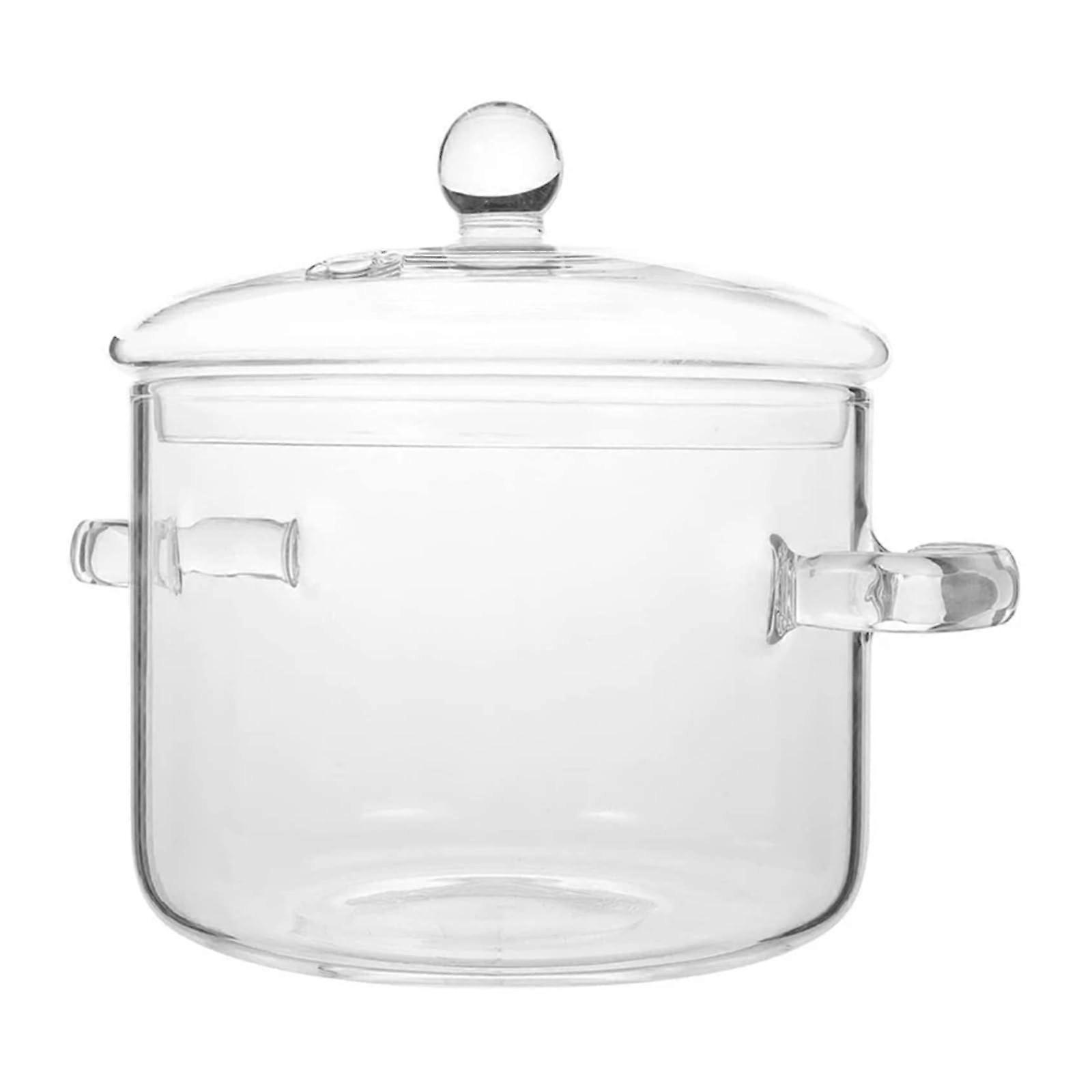 Glastopf with lid, cooking pot with lid and handle, simmer pot, clear soup pot, high borosilicate glass FOR all types of stoves (transparent 1400ML)