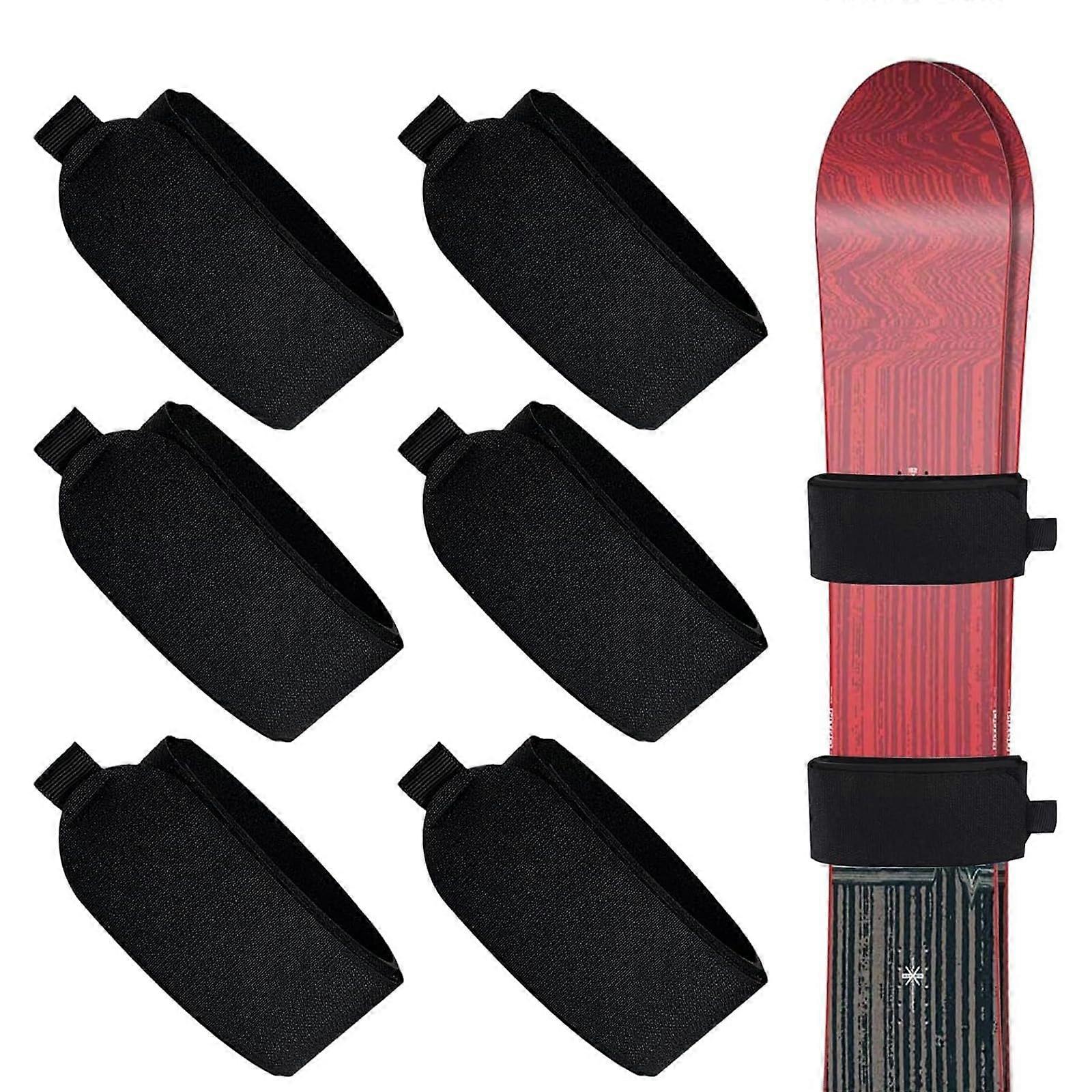 Sangles de fixation de ski réglables avec protections, accessoires de sports d’hiver, 6 pièces noires