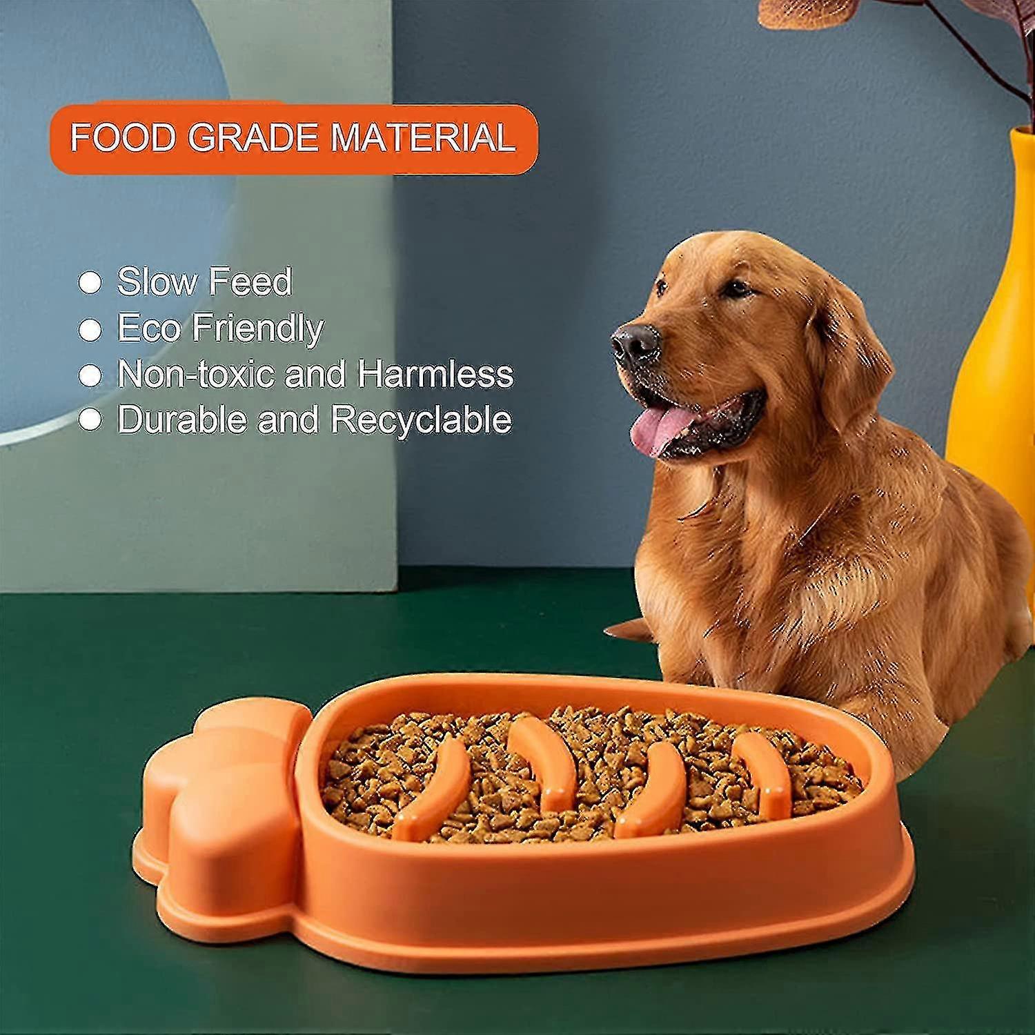 Slow Feeder Dog Bowl - Orange, Anti-gulping Design, Safe Material