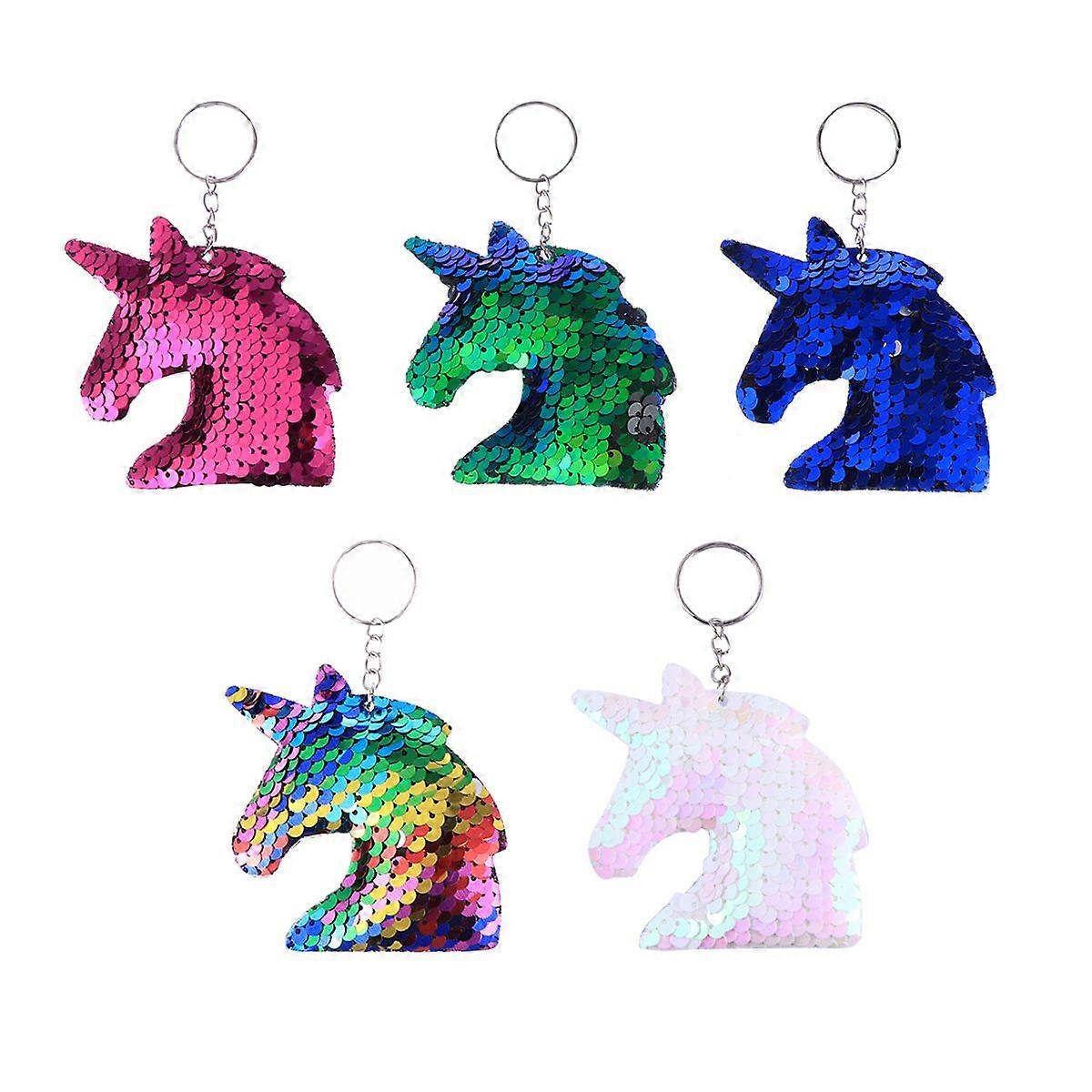 8pcs Glitter Sequins Unicorn Keychain Keyring Colorful Key Chain Charm Key Holder