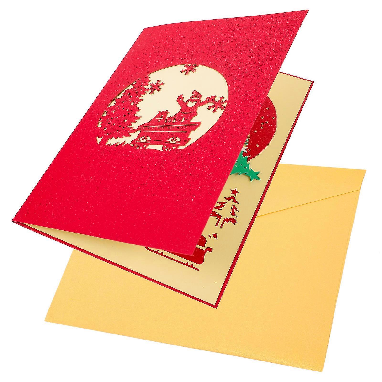 Christmas Greeting Card Writable Blank Inside for Custom Message Assorted Color 20x15cm 3D Design Family 1Set