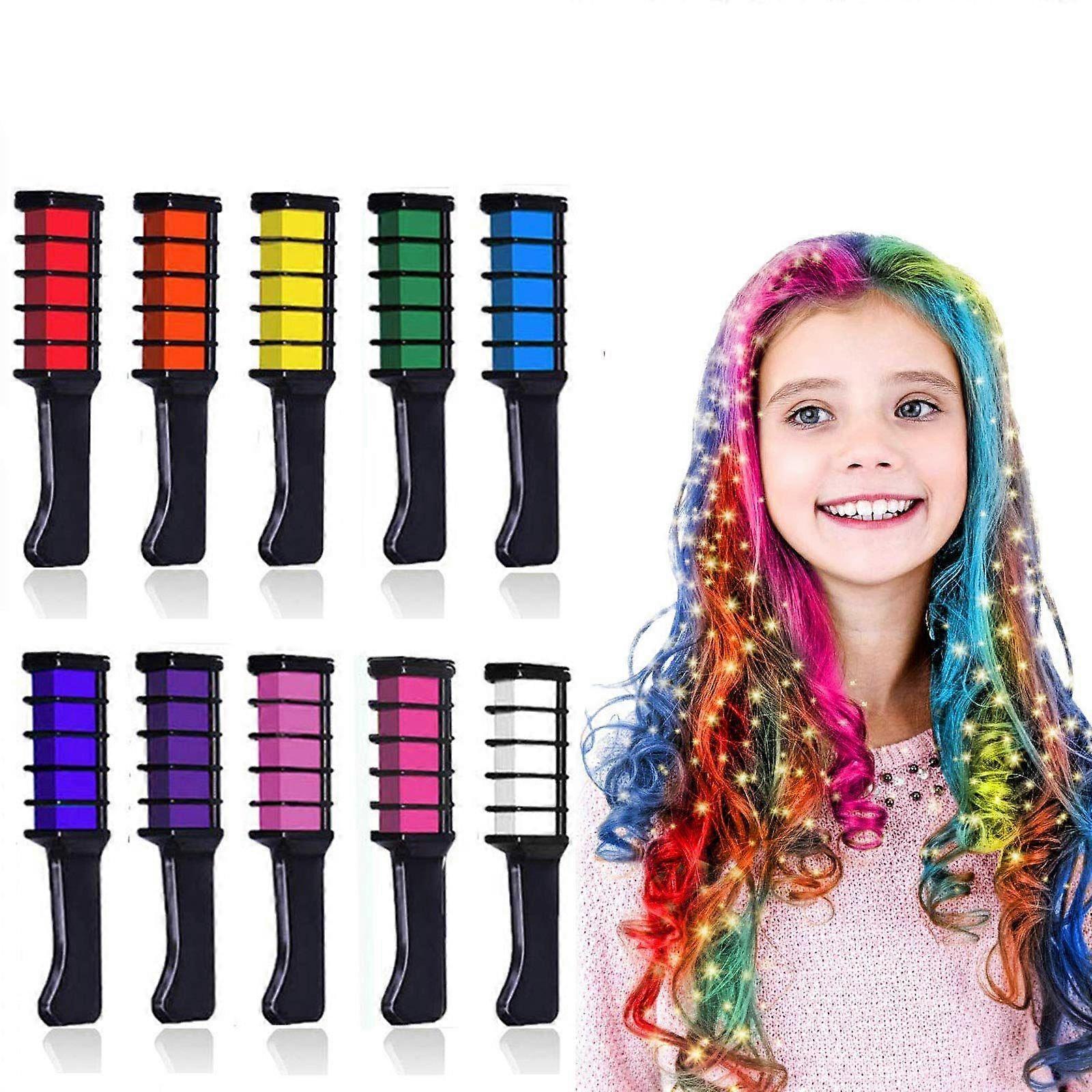 10 Colors Hair Chalk for Girls Kids Gift, Temporary Bright Hair Color Dye for Girls and Boys Age 4 5 6 7 8 9 10+, Washable