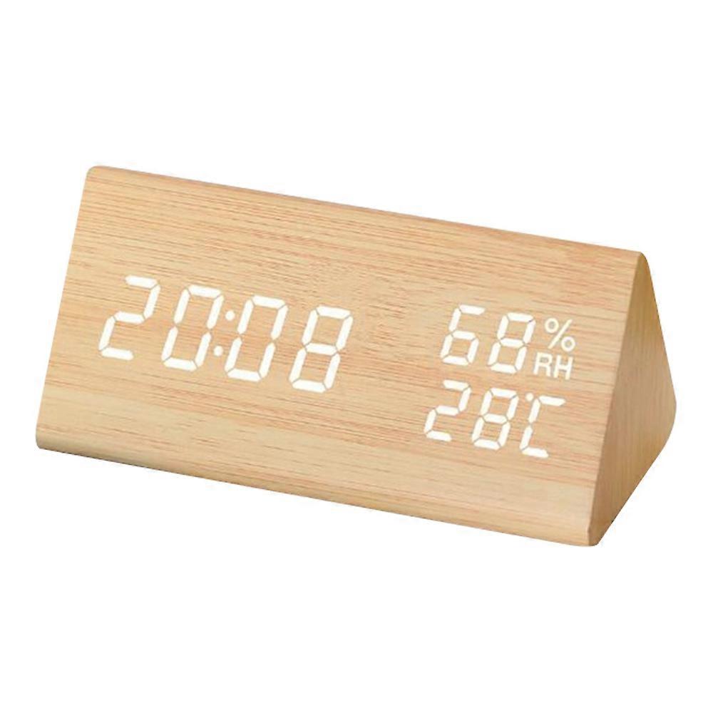 Creative Temperature And Humidity Multi-Function Silent Alarm Clock Creative Led Wood Clock-Bamboo Wood