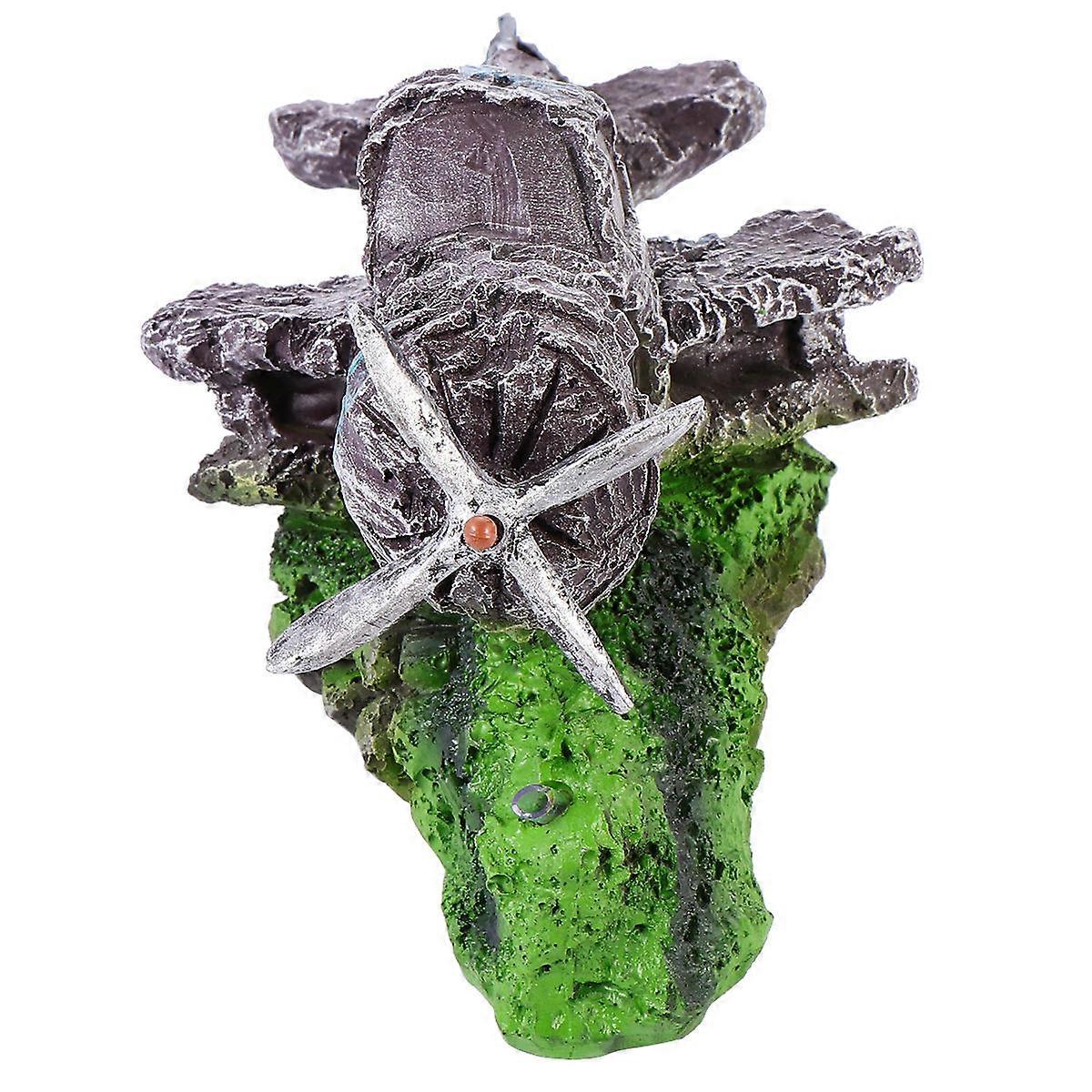 Fish Tank Decorative Fish Hiding Cave Plane Crashed Shape Grey Resin Adornment Aquarium Setup 1Pack
