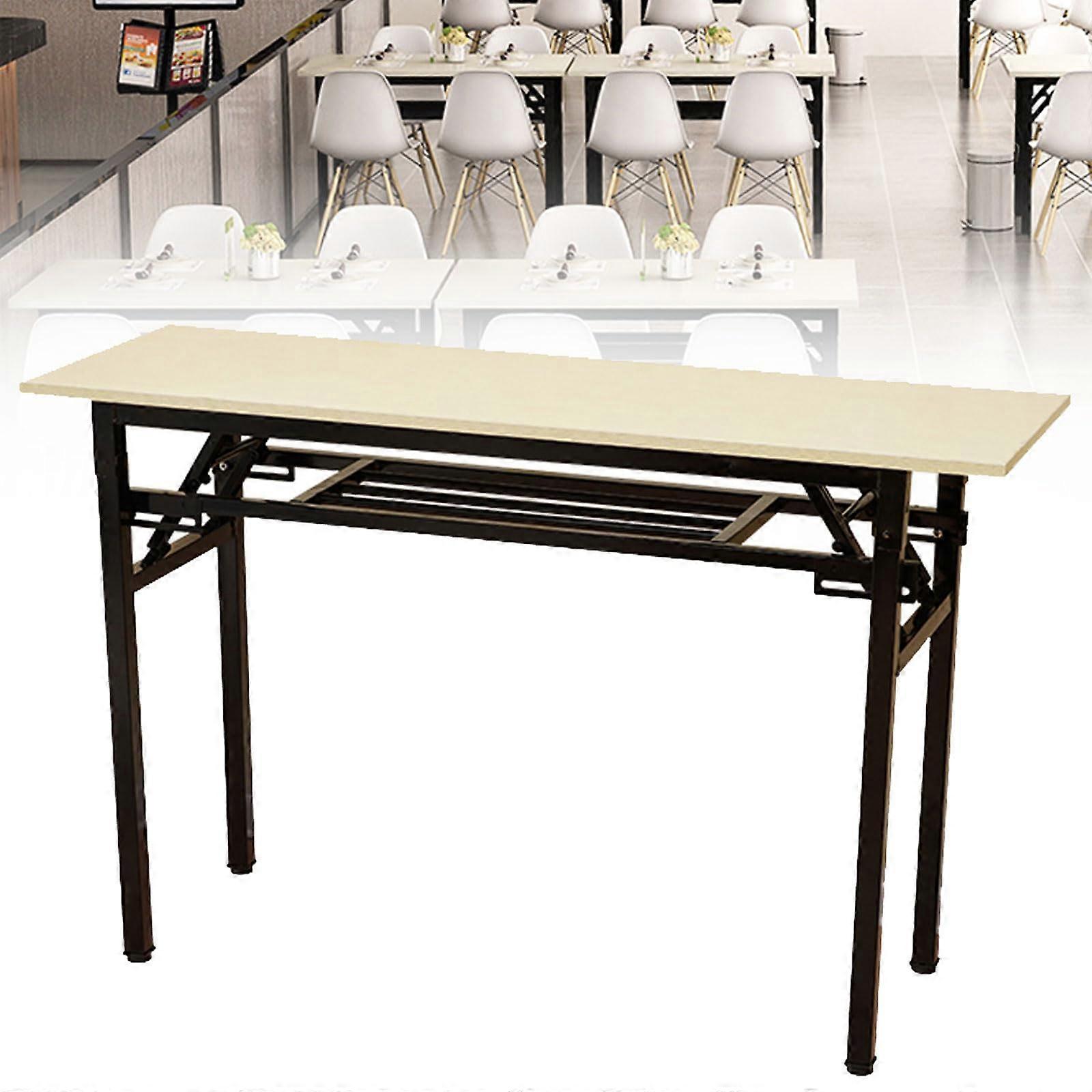 Foldable dining table with storage, metal frame, compact desk for home office – yellow wood grain, 80*50*75cm