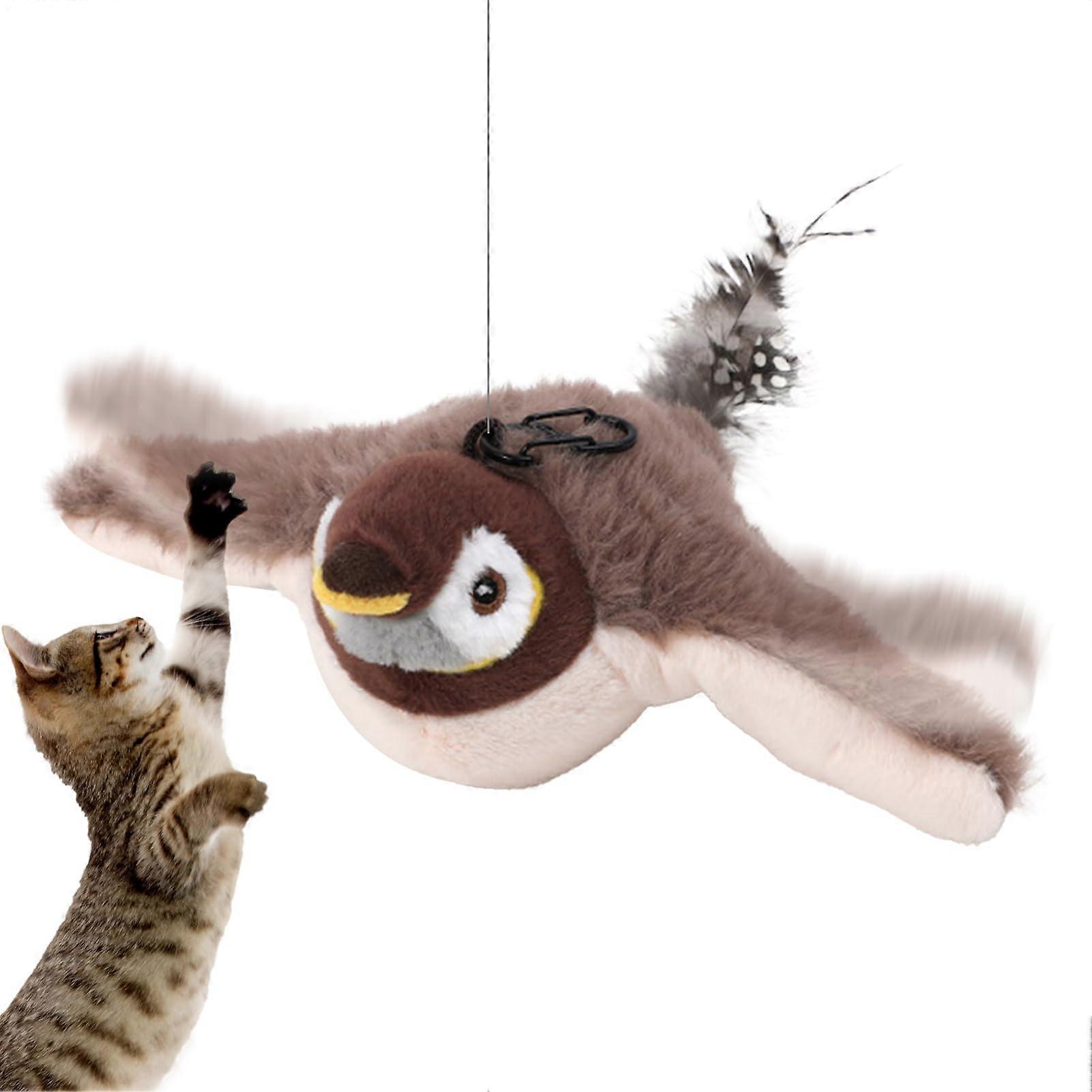 Bird Cat Toy Flapping  Rechargeable Plush Sparrow Toy with 3 Speeds  Chirping