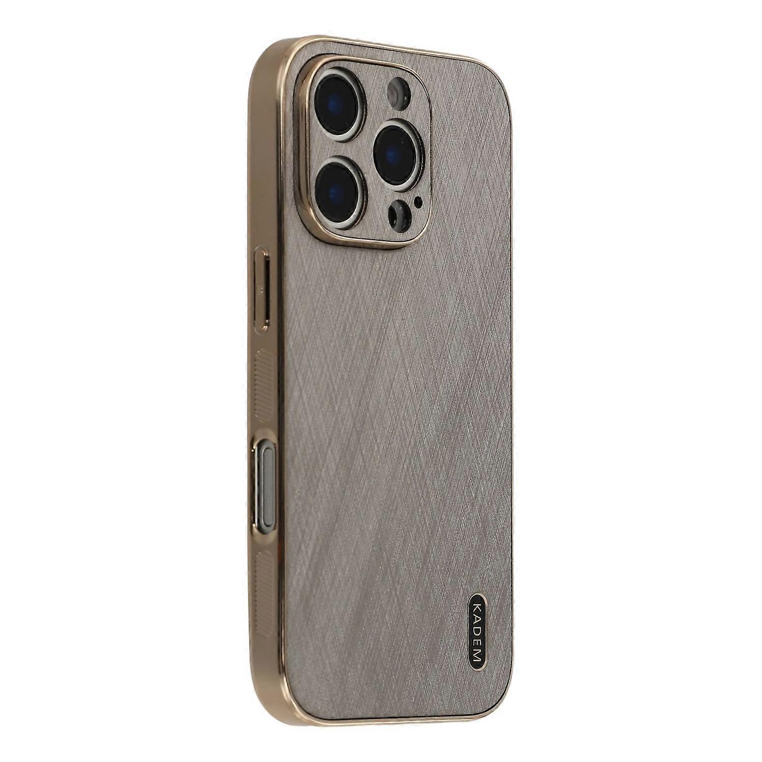 KADEM For iPhone 16 Pro Case Electroplating Silk Texture PU+TPU Phone Back Cover