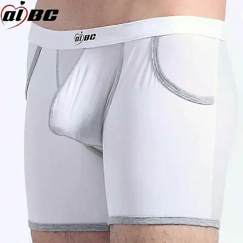 Men's Fashion Contrast Trunk Ice Silk Thin Breathable Elastic Sports Panties Comfy Leg Length Boxer Quick Dry Pocket Long Shorts
