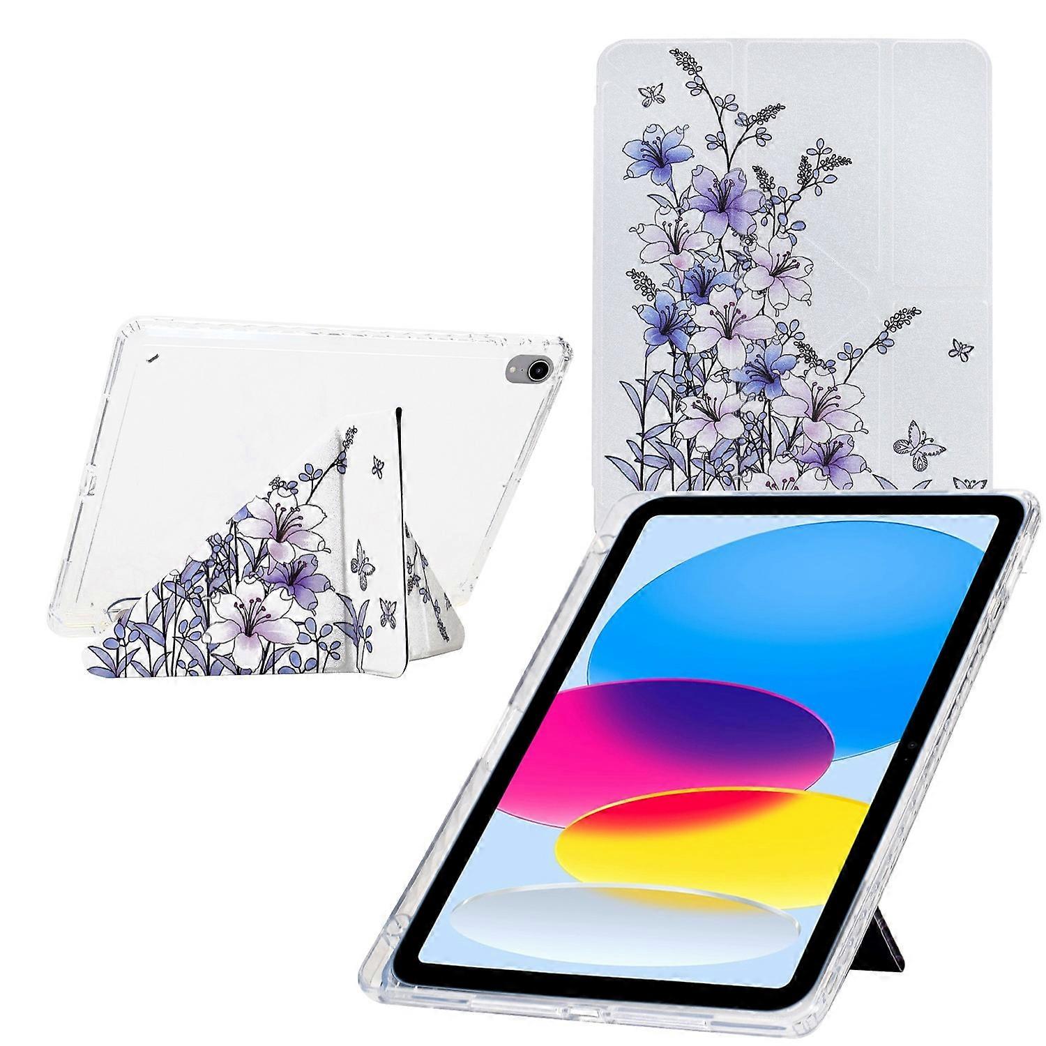 For iPad (2025) 10.9 (2022) Case Y-Fold Stand Pattern Print Leather Clear Acrylic Tablet Cover with 