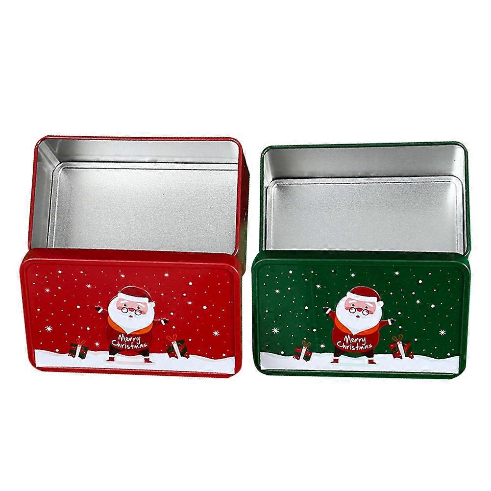 2pcs Christmas Tinplate Candy & Cookie Box Holders with Lid – Festive Red & Green Party Favors
