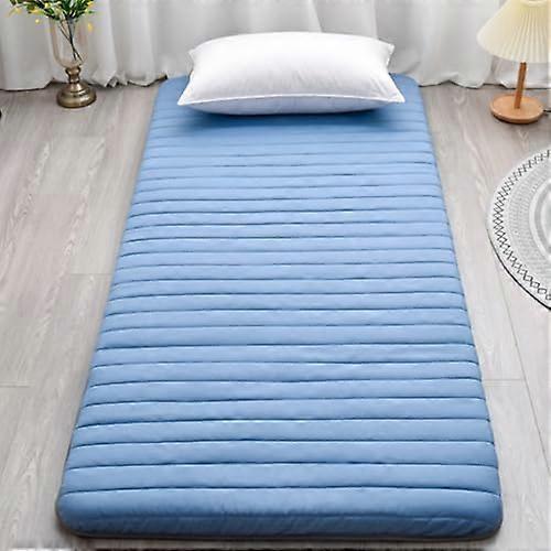 Single thickened floor mattress for home camping couch, portable rollup mattress, soft futon mattress, folding sleeping bed pad, 80 x 190 cm, blue.