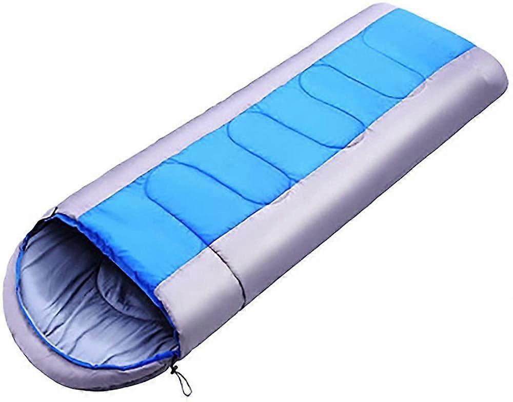 English translation:
'Camping sleeping bag for warm and cool weather, autumn, lightweight, waterproof (Blue)'