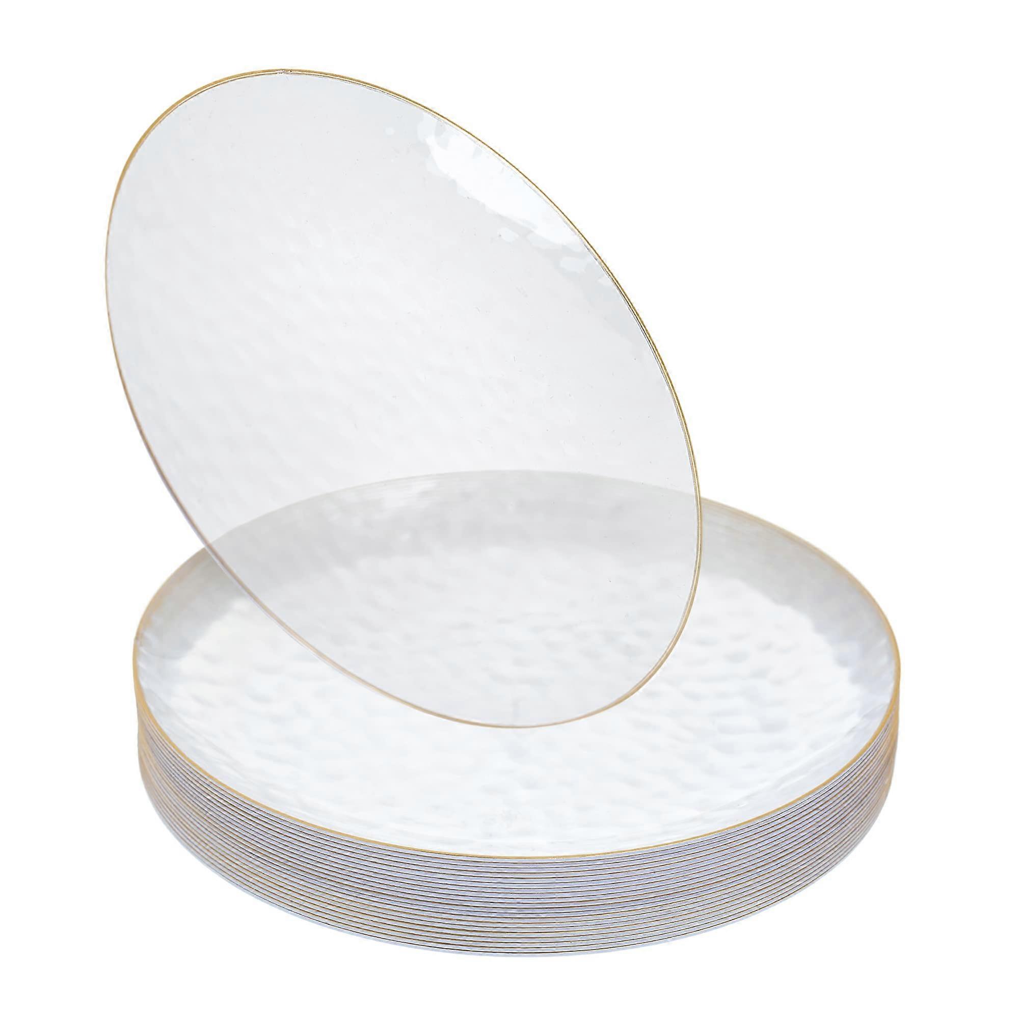 Pack of 20 Clear 6 Inch Hammered Plates with Gold Rim for Events 15.2 cm