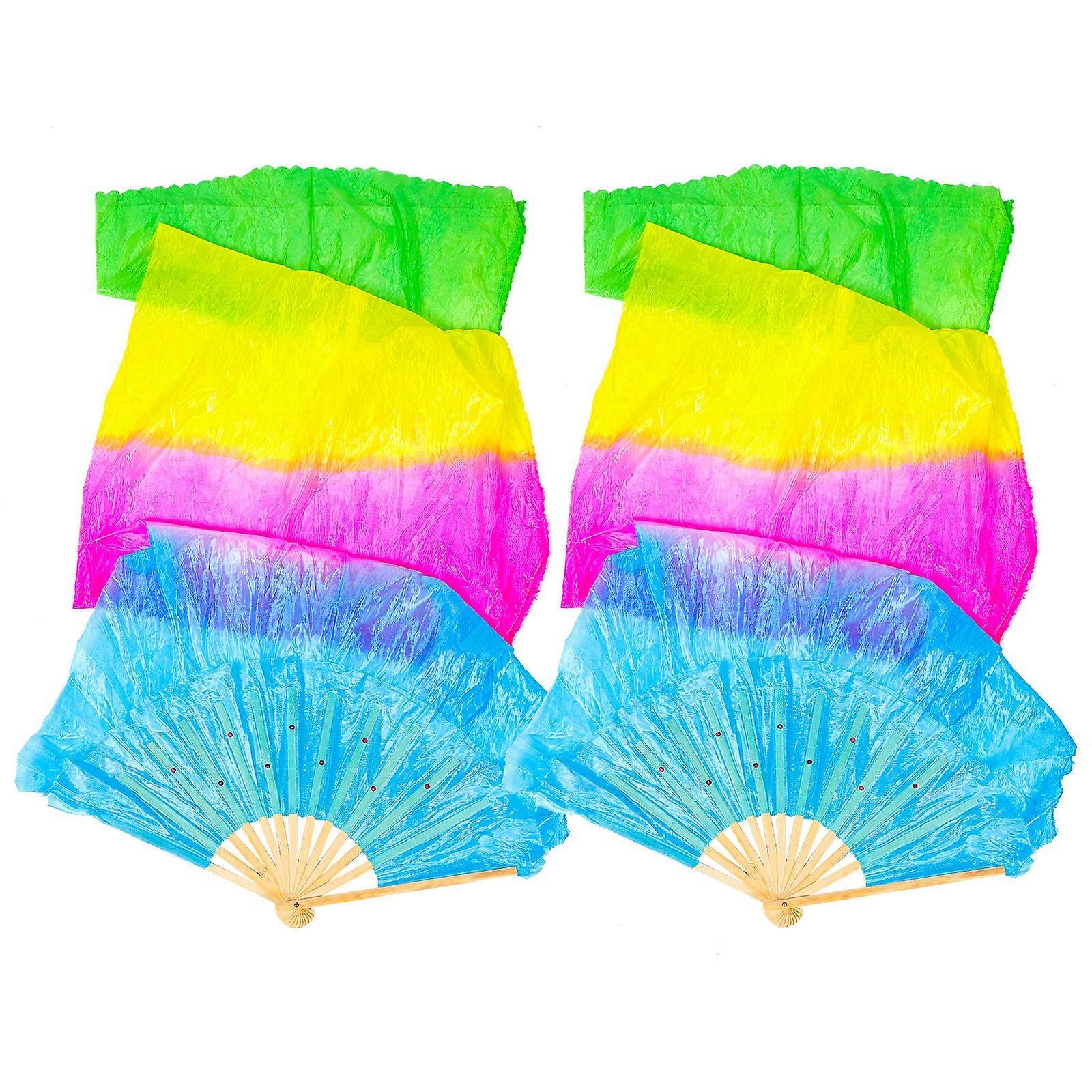 Silk Fabric Dance Fans Long Folding Belly Dance Fans with Soft Artificial Silk, Lightweight Frame for Performance and Practice, Flexible and Easy