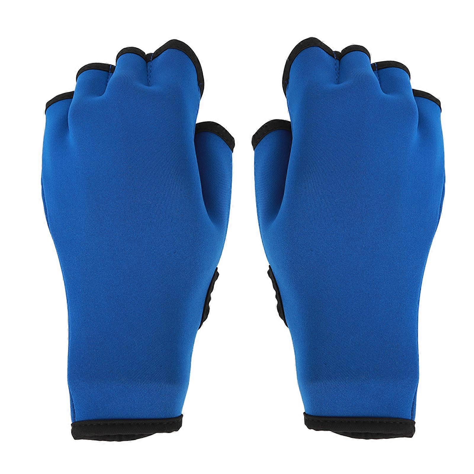 Swim Webbed Prevent Slip Fingerless Neoprene Aquatic Gloves for Water Resistance Training Blue