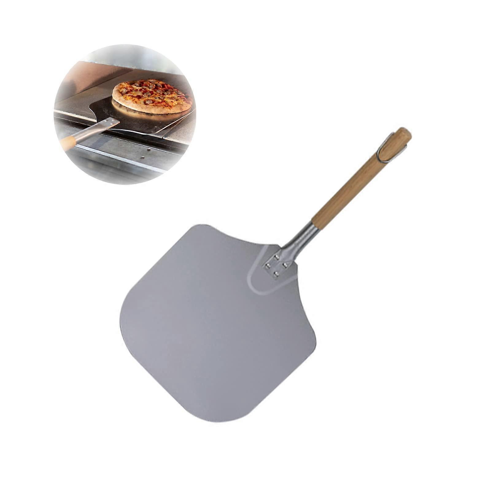 Pizza Peel Paddle, Premium Aluminum Pizza Shovel with Oak Wood Handle, Long Handle 66cm/26in, Professional Pizza Turner