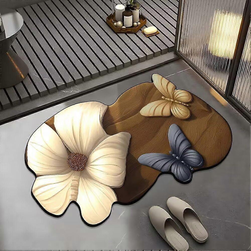 3D Realistic Pattern NonSlip Absorbent Mat, Safe QuickDry Bath Flower Optical Illusion Floor Carpet (09 Flower, 23.6 x 35.4 Inches)