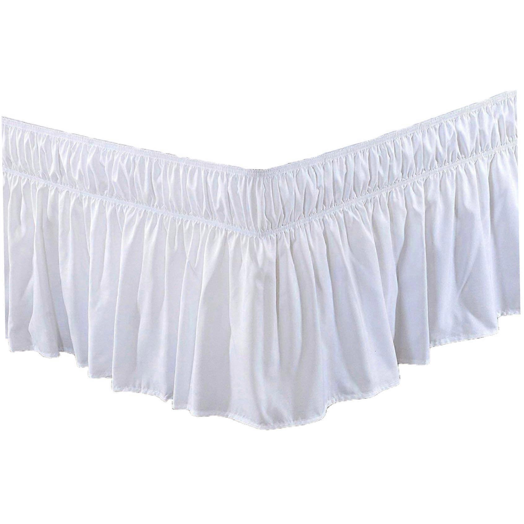 White Ruffle Bed Skirt 180 x 200 cm, Soft Elastic WrapAround Design, Elegant and Thickened Fitted Style, 180x200cm.